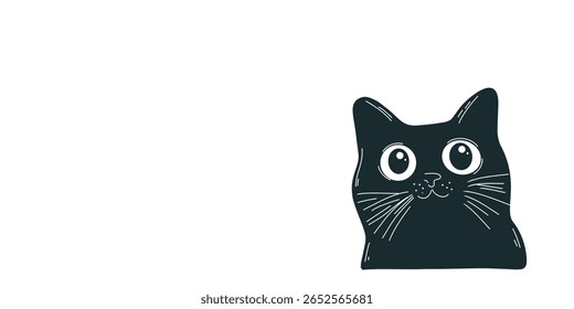 vector illustration of a naughty black cat peeking on white background with space for text