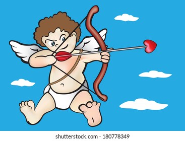 Vector illustration of a naughty cupid aiming to shoot a love arrow.