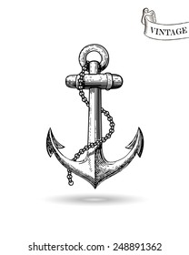 Vector illustration of nautical anchor. Symbol of sailors, sail, cruise and sea. Travel design. Icon and design element.