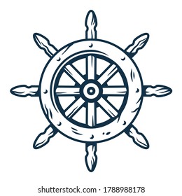 Vector illustration of nautical captain helm. Symbol of sailors, sail, cruise and sea. Marine symbol.