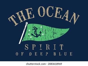 Vector illustration of nautical flag with anchor and text. Art for prints on t-shirts, posters, etc...