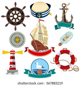 A vector illustration of nautical icon sets