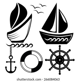 Vector illustration. Nautical icons and design elements.