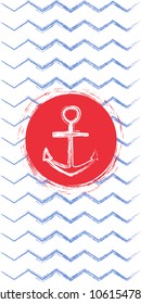 Vector illustration. Nautical or marine theme design. Invitation or card or background with anchor and waves