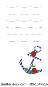 Vector illustration. Nautical or marine theme design. Invitation or card or background with anchor and flowers