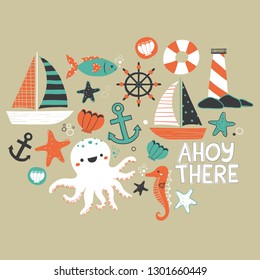 Vector illustration of nautical objects and icons