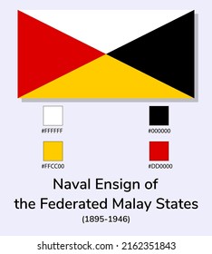 Vector Illustration Of Naval Ensign Of The Federated Malay States (1895-1946) Flag Isolated On Light Blue Background. Illustration Naval Ensign Of The Federated Malay States Flag With Color Codes. 
