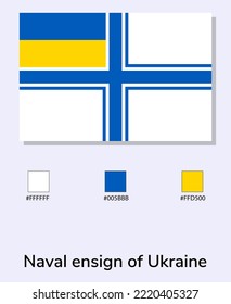 Vector Illustration of Naval ensign of Ukraine flag isolated on light blue background. Illustration Naval ensign of Ukraine flag with Color Codes.  ready to use, easy to edit. 
