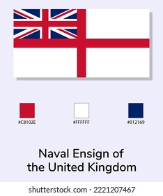 Vector Illustration of Naval Ensign of the United Kingdom flag isolated on light blue background. Illustration Naval Ensign of the United Kingdom flag with Color Codes. 
