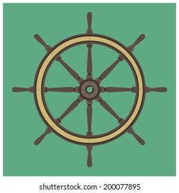Vector illustration of naval steering wheel on plain color background