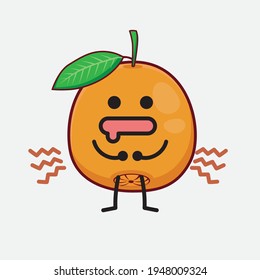 Vector Illustration of Navel Orange Character with cute face, simple hands and leg line art on Isolated Background. Flat cartoon doodle style.