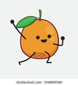 Vector Illustration of Navel Orange Character with cute face, simple hands and leg line art on Isolated Background. Flat cartoon doodle style.