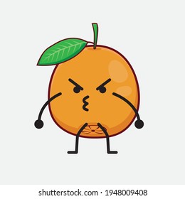 Vector Illustration of Navel Orange Character with cute face, simple hands and leg line art on Isolated Background. Flat cartoon doodle style.