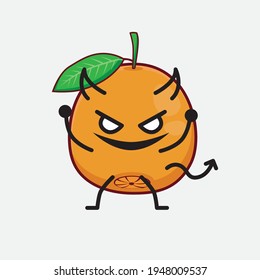 Vector Illustration of Navel Orange Character with cute face, simple hands and leg line art on Isolated Background. Flat cartoon doodle style.