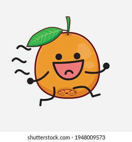 Vector Illustration of Navel Orange Character with cute face, simple hands and leg line art on Isolated Background. Flat cartoon doodle style.