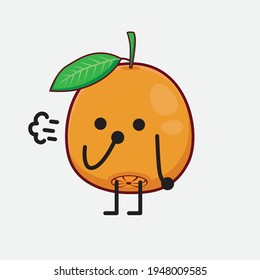 Ilustración vectorial del personaje naranja de Navel con cara linda, manos simples y líneas de piernas en fondo aislado. Estilo de dibujo animado plano.