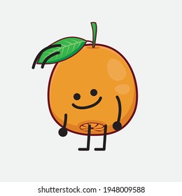 Vector Illustration of Navel Orange Character with cute face, simple hands and leg line art on Isolated Background. Flat cartoon doodle style.