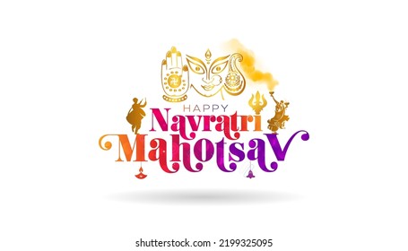 Happy Navratri, Vector Illustration based on Beautiful Maa Durga eyes on  grungy background with Hindi font 