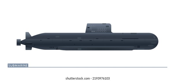 Vector illustration of a Navy submarine is in a side view just isolated on a white background.