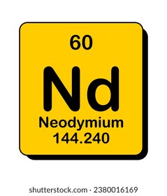 Vector illustration of Nd in orange square frame and shadow, Neodymium element icon on white background.