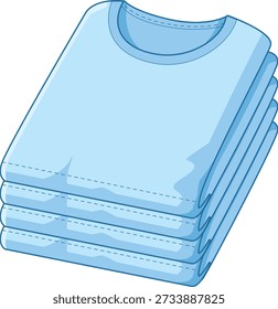 Ilustración vectorial de camisetas azules dobladas cuidadosamente apiladas dispuestas en una pila. Diseño plano limpio aislado en el fondo blanco, conveniente para la exhibición de la tienda de ropa, organización del guardarropa, servicio de lavandería, catálogo al por menor, inventario de moda, y conceptos de la presentación de la materia textil.