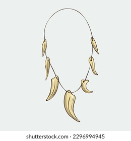 Vector illustration of a necklace of animal fangs in the style of doodle