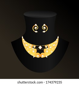 vector illustration necklace and earrings, golden collar