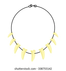 Vector illustration necklace of tusk tooth. Talisman, mascot