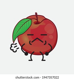 Ilustración vectorial del personaje de la fruta nectarina con cara linda, manos simples y líneas de la pierna en fondo aislado. Estilo de dibujo animado plano.