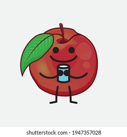 Vector Illustration of Nectarine Fruit Character with cute face, simple hands and leg line art on Isolated Background. Flat cartoon doodle style.