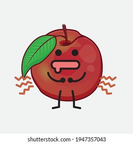 Vektorgrafik des Nectarine Fruit Character mit süßem Gesicht, einfachen Händen und Beinlinien Kunst auf isoliertem Hintergrund. Flacher Cartoon-Doodle-Stil.