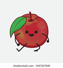Vector Illustration of Nectarine Fruit Character with cute face, simple hands and leg line art on Isolated Background. Flat cartoon doodle style.