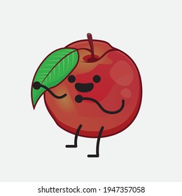 Vector Illustration of Nectarine Fruit Character with cute face, simple hands and leg line art on Isolated Background. Flat cartoon doodle style.