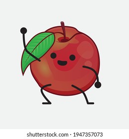 Vector Illustration of Nectarine Fruit Character with cute face, simple hands and leg line art on Isolated Background. Flat cartoon doodle style.