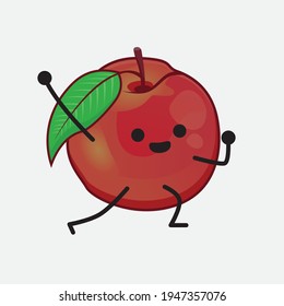 Vector Illustration of Nectarine Fruit Character with cute face, simple hands and leg line art on Isolated Background. Flat cartoon doodle style.