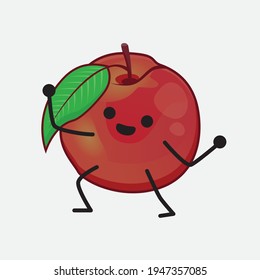 Vector Illustration of Nectarine Fruit Character with cute face, simple hands and leg line art on Isolated Background. Flat cartoon doodle style.
