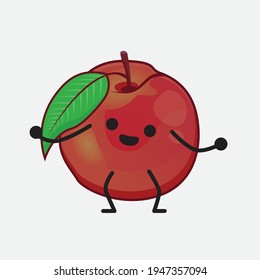 Vector Illustration of Nectarine Fruit Character with cute face, simple hands and leg line art on Isolated Background. Flat cartoon doodle style.