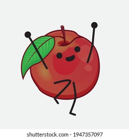 Vector Illustration of Nectarine Fruit Character with cute face, simple hands and leg line art on Isolated Background. Flat cartoon doodle style.