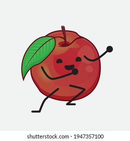 Ilustración vectorial del personaje de la fruta nectarina con cara linda, manos simples y líneas de la pierna en fondo aislado. Estilo de dibujo animado plano.