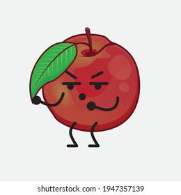 Ilustración vectorial del personaje de la fruta nectarina con cara linda, manos simples y líneas de la pierna en fondo aislado. Estilo de dibujo animado plano.