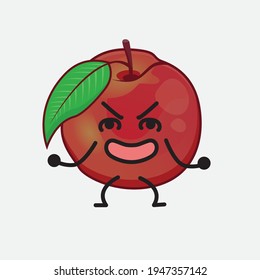 Vector Illustration of Nectarine Fruit Character with cute face, simple hands and leg line art on Isolated Background. Flat cartoon doodle style.