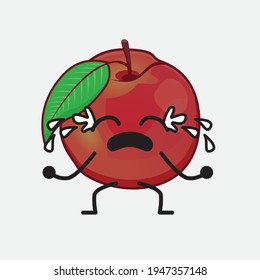 Vector Illustration of Nectarine Fruit Character with cute face, simple hands and leg line art on Isolated Background. Flat cartoon doodle style.