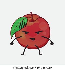 Ilustración vectorial del personaje de la fruta nectarina con cara linda, manos simples y líneas de la pierna en fondo aislado. Estilo de dibujo animado plano.