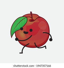 Vector Illustration of Nectarine Fruit Character with cute face, simple hands and leg line art on Isolated Background. Flat cartoon doodle style.