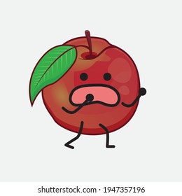 Vector Illustration of Nectarine Fruit Character with cute face, simple hands and leg line art on Isolated Background. Flat cartoon doodle style.