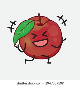 Vector Illustration of Nectarine Fruit Character with cute face, simple hands and leg line art on Isolated Background. Flat cartoon doodle style.