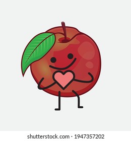 Vector Illustration of Nectarine Fruit Character with cute face, simple hands and leg line art on Isolated Background. Flat cartoon doodle style.