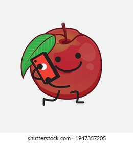 Vektorgrafik des Nectarine Fruit Character mit süßem Gesicht, einfachen Händen und Beinlinien Kunst auf isoliertem Hintergrund. Flacher Cartoon-Doodle-Stil.