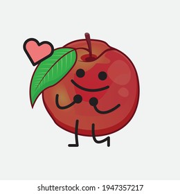Vector Illustration of Nectarine Fruit Character with cute face, simple hands and leg line art on Isolated Background. Flat cartoon doodle style.