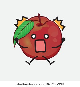 Vector Illustration of Nectarine Fruit Character with cute face, simple hands and leg line art on Isolated Background. Flat cartoon doodle style.